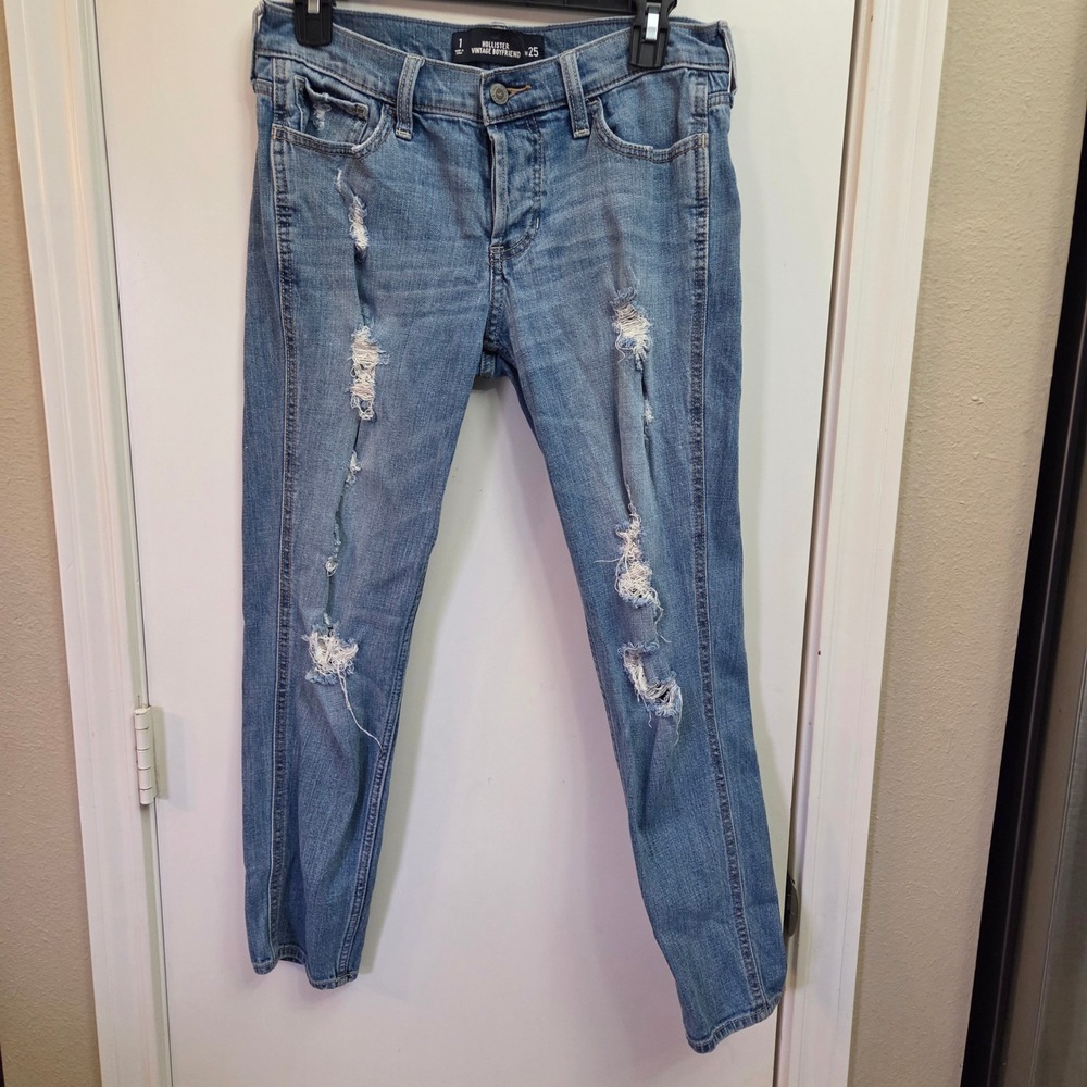 Hollister Vintage Boyfriend Jeans Women 1 W25 Distressed Ripped Blue Denim Pants